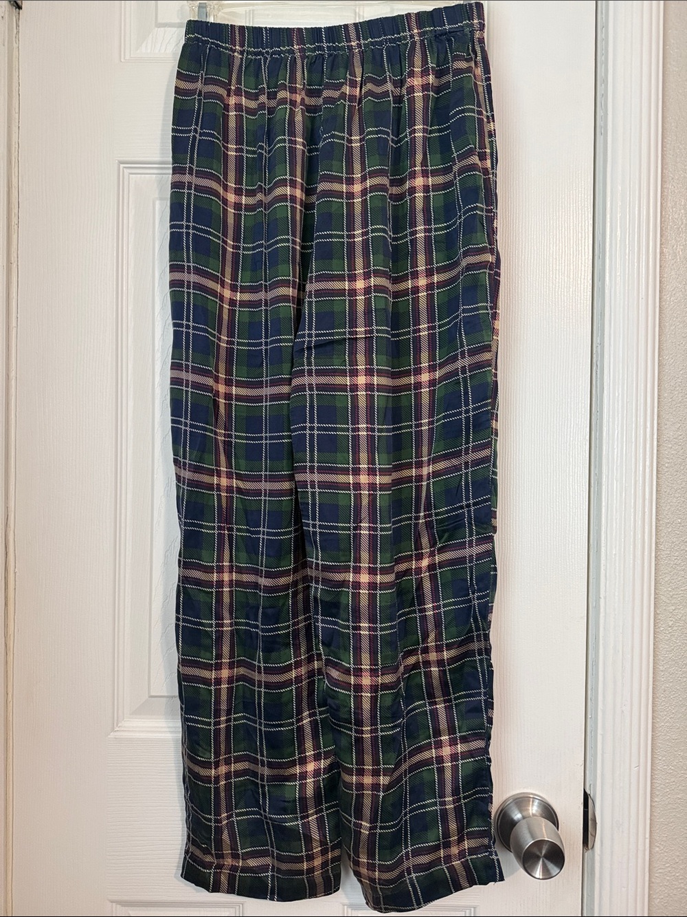august silk Green and Navy Plaid 100% Silk Pajama Set -S - Picture 7 of 9